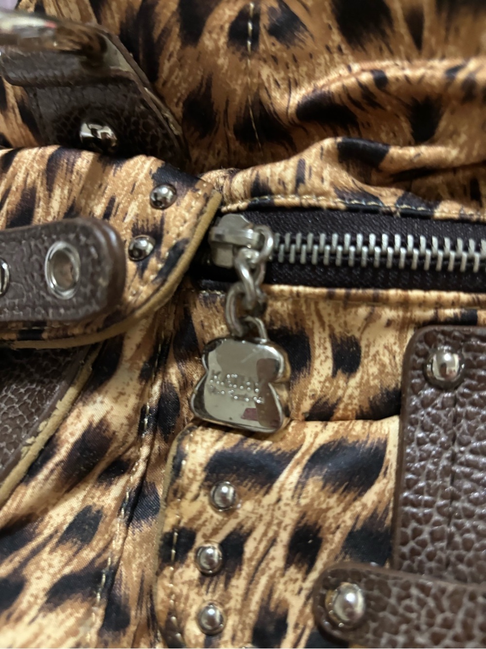 Kathy Van Zeeland Leopard Print Bronze Satchel Handbag-Attention Callouts! - Picture 13 of 16